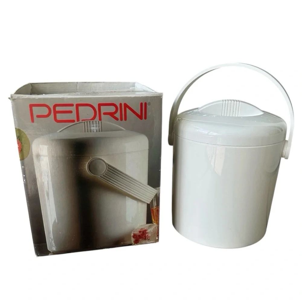 Vintage 1980s PEDRINI White Art Deco Ice Bucket Made In Italy Original Box